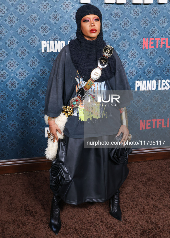 Erykah Badu arrives at the Los Angeles Premiere Of Netflix's 'The Piano Lesson' held at The Egyptian Theatre Hollywood on November 19, 2024...