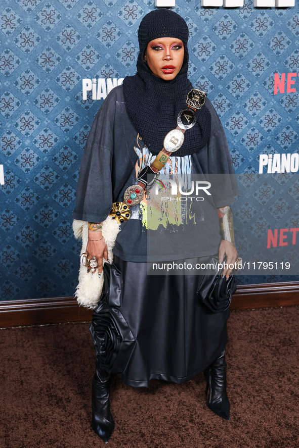 Erykah Badu arrives at the Los Angeles Premiere Of Netflix's 'The Piano Lesson' held at The Egyptian Theatre Hollywood on November 19, 2024...