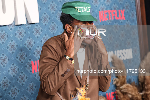 Tyler, The Creator arrives at the Los Angeles Premiere Of Netflix's 'The Piano Lesson' held at The Egyptian Theatre Hollywood on November 19...