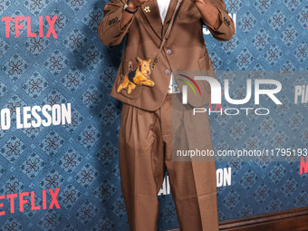 Tyler, The Creator arrives at the Los Angeles Premiere Of Netflix's 'The Piano Lesson' held at The Egyptian Theatre Hollywood on November 19...