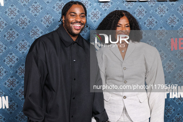 Malcolm Washington and mother Pauletta Washington arrive at the Los Angeles Premiere Of Netflix's 'The Piano Lesson' held at The Egyptian Th...