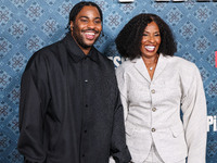 Malcolm Washington and mother Pauletta Washington arrive at the Los Angeles Premiere Of Netflix's 'The Piano Lesson' held at The Egyptian Th...