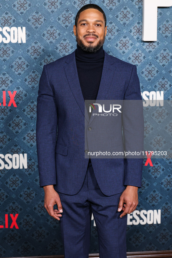 Ray Fisher arrives at the Los Angeles Premiere Of Netflix's 'The Piano Lesson' held at The Egyptian Theatre Hollywood on November 19, 2024 i...