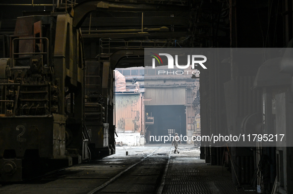 An employee works in an open-hearth furnace shop at Zaporizhstal PJSC in Zaporizhzhia, Ukraine, on November 13, 2024. NO USE RUSSIA. NO USE...