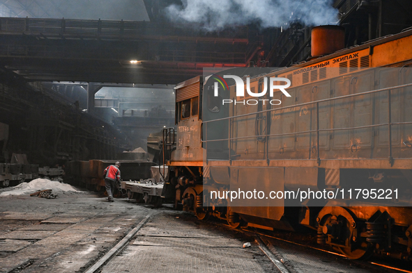 An employee works in an open-hearth furnace shop at Zaporizhstal PJSC in Zaporizhzhia, Ukraine, on November 13, 2024. NO USE RUSSIA. NO USE...