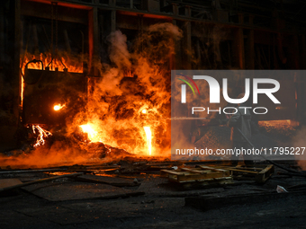 An employee works in an open-hearth furnace shop at Zaporizhstal PJSC in Zaporizhzhia, Ukraine, on November 13, 2024. NO USE RUSSIA. NO USE...