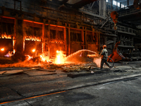 An employee works in an open-hearth furnace shop at Zaporizhstal PJSC in Zaporizhzhia, Ukraine, on November 13, 2024. NO USE RUSSIA. NO USE...