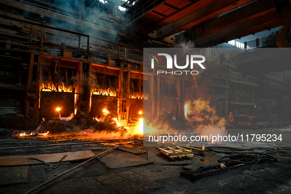 An open-hearth furnace shop is at Zaporizhstal PJSC in Zaporizhzhia, Ukraine, on November 13, 2024. NO USE RUSSIA. NO USE BELARUS. 