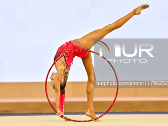 Ana Laikina of Russia performs the Hoop exercise during the juniors apparatus finals of the International Rhythmic Gymnastics Tournament ''S...