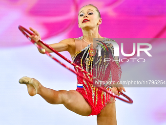 Ana Laikina of Russia performs the Hoop exercise during the juniors apparatus finals of the International Rhythmic Gymnastics Tournament ''S...