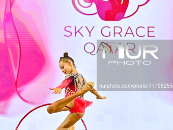 Ana Laikina of Russia performs the Hoop exercise during the juniors apparatus finals of the International Rhythmic Gymnastics Tournament ''S...