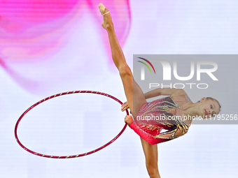 Ana Laikina of Russia performs the Hoop exercise during the juniors apparatus finals of the International Rhythmic Gymnastics Tournament ''S...