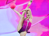 Vkioriia Seferian of Armenia performs the Ball exercise during the juniors apparatus finals of the International Rhythmic Gymnastics Tournam...