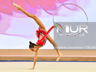 Anna Vakulenko of Russia performs the Hoop exercise during the juniors apparatus finals of the International Rhythmic Gymnastics Tournament...