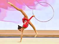 Anna Vakulenko of Russia performs the Hoop exercise during the juniors apparatus finals of the International Rhythmic Gymnastics Tournament...