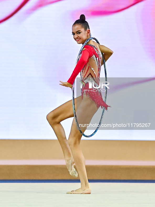 Anna Vakulenko of Russia performs the Hoop exercise during the juniors apparatus finals of the International Rhythmic Gymnastics Tournament...