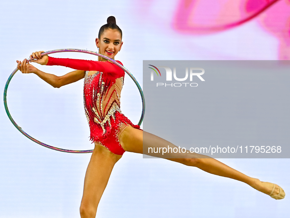 Anna Vakulenko of Russia performs the Hoop exercise during the juniors apparatus finals of the International Rhythmic Gymnastics Tournament...