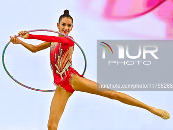 Anna Vakulenko of Russia performs the Hoop exercise during the juniors apparatus finals of the International Rhythmic Gymnastics Tournament...