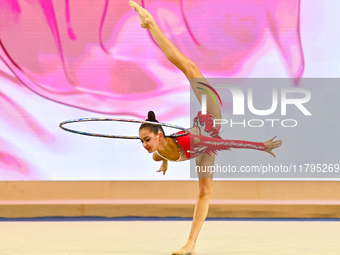 Anna Vakulenko of Russia performs the Hoop exercise during the juniors apparatus finals of the International Rhythmic Gymnastics Tournament...