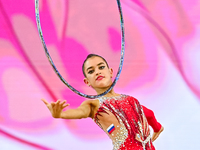 Anna Vakulenko of Russia performs the Hoop exercise during the juniors apparatus finals of the International Rhythmic Gymnastics Tournament...