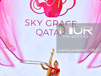 Anna Vakulenko of Russia performs the Hoop exercise during the juniors apparatus finals of the International Rhythmic Gymnastics Tournament...