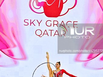 Anna Vakulenko of Russia performs the Hoop exercise during the juniors apparatus finals of the International Rhythmic Gymnastics Tournament...