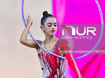 Anna Vakulenko of Russia performs the Hoop exercise during the juniors apparatus finals of the International Rhythmic Gymnastics Tournament...