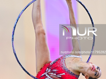 Anna Vakulenko of Russia performs the Hoop exercise during the juniors apparatus finals of the International Rhythmic Gymnastics Tournament...