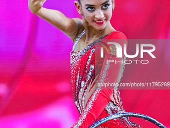 Anna Vakulenko of Russia performs the Hoop exercise during the juniors apparatus finals of the International Rhythmic Gymnastics Tournament...