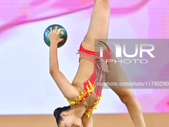 Sarah Al Ali of Syria performs the Ball exercise during the juniors apparatus finals of the International Rhythmic Gymnastics Tournament ''S...