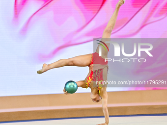 Sarah Al Ali of Syria performs the Ball exercise during the juniors apparatus finals of the International Rhythmic Gymnastics Tournament ''S...