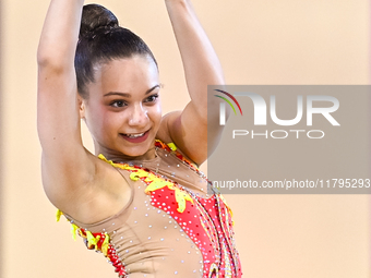 Sarah Al Ali of Syria performs the Ball exercise during the juniors apparatus finals of the International Rhythmic Gymnastics Tournament ''S...