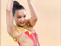 Sarah Al Ali of Syria performs the Ball exercise during the juniors apparatus finals of the International Rhythmic Gymnastics Tournament ''S...