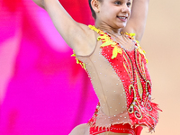 Sarah Al Ali of Syria performs the Ball exercise during the juniors apparatus finals of the International Rhythmic Gymnastics Tournament ''S...