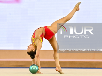 Sarah Al Ali of Syria performs the Ball exercise during the juniors apparatus finals of the International Rhythmic Gymnastics Tournament ''S...