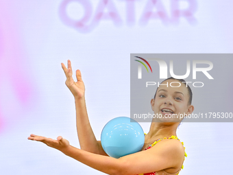 Sarah Al Ali of Syria performs the Ball exercise during the juniors apparatus finals of the International Rhythmic Gymnastics Tournament ''S...