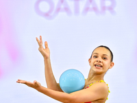 Sarah Al Ali of Syria performs the Ball exercise during the juniors apparatus finals of the International Rhythmic Gymnastics Tournament ''S...