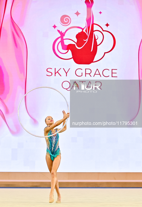 Olga Chernykh of Russia performs the Hoop exercise during the juniors apparatus finals of the International Rhythmic Gymnastics Tournament '...