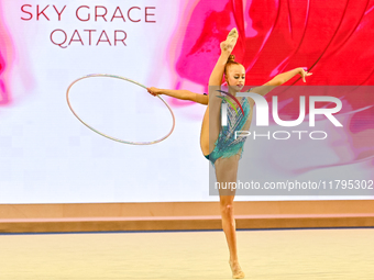 Olga Chernykh of Russia performs the Hoop exercise during the juniors apparatus finals of the International Rhythmic Gymnastics Tournament '...