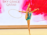 Olga Chernykh of Russia performs the Hoop exercise during the juniors apparatus finals of the International Rhythmic Gymnastics Tournament '...