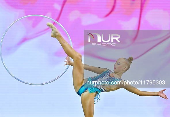 Olga Chernykh of Russia performs the Hoop exercise during the juniors apparatus finals of the International Rhythmic Gymnastics Tournament '...