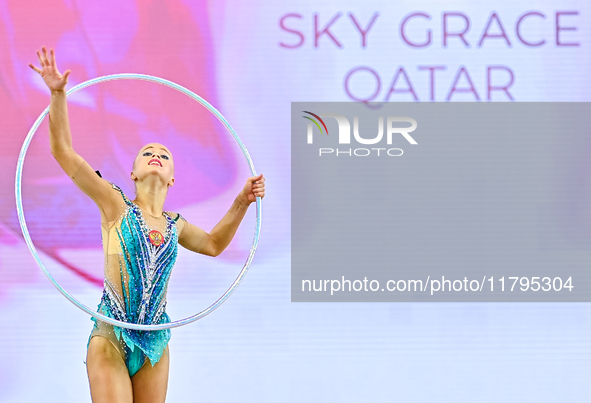 Olga Chernykh of Russia performs the Hoop exercise during the juniors apparatus finals of the International Rhythmic Gymnastics Tournament '...