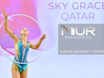 Olga Chernykh of Russia performs the Hoop exercise during the juniors apparatus finals of the International Rhythmic Gymnastics Tournament '...