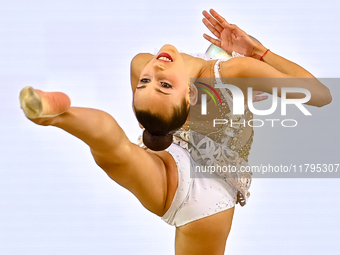 Nika Kostsina of Belarus performs the Ball exercise during the juniors apparatus finals of the International Rhythmic Gymnastics Tournament...