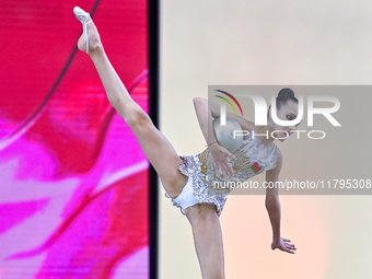 Nika Kostsina of Belarus performs the Ball exercise during the juniors apparatus finals of the International Rhythmic Gymnastics Tournament...