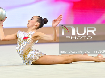 Nika Kostsina of Belarus performs the Ball exercise during the juniors apparatus finals of the International Rhythmic Gymnastics Tournament...