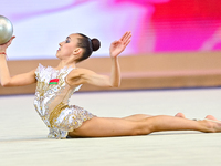 Nika Kostsina of Belarus performs the Ball exercise during the juniors apparatus finals of the International Rhythmic Gymnastics Tournament...