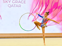 Kseniia Savinova of Russia performs the Hoop exercise during the juniors apparatus finals of the International Rhythmic Gymnastics Tournamen...