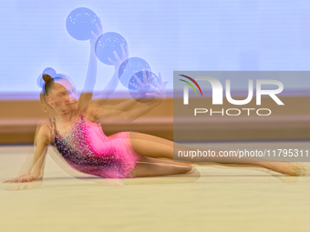 Emiliia Pishchulina of Slovakia performs the Ball exercise during the juniors apparatus finals of the International Rhythmic Gymnastics Tour...