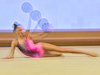 Emiliia Pishchulina of Slovakia performs the Ball exercise during the juniors apparatus finals of the International Rhythmic Gymnastics Tour...